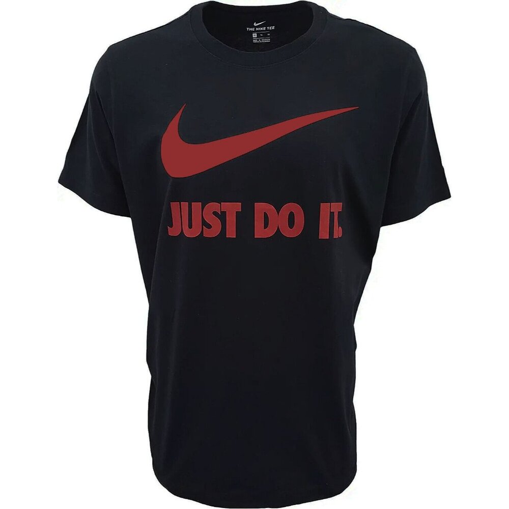 Nike Men's Red Swoosh Just Do It JDI Sportswear Athletic Performance Black Shirt